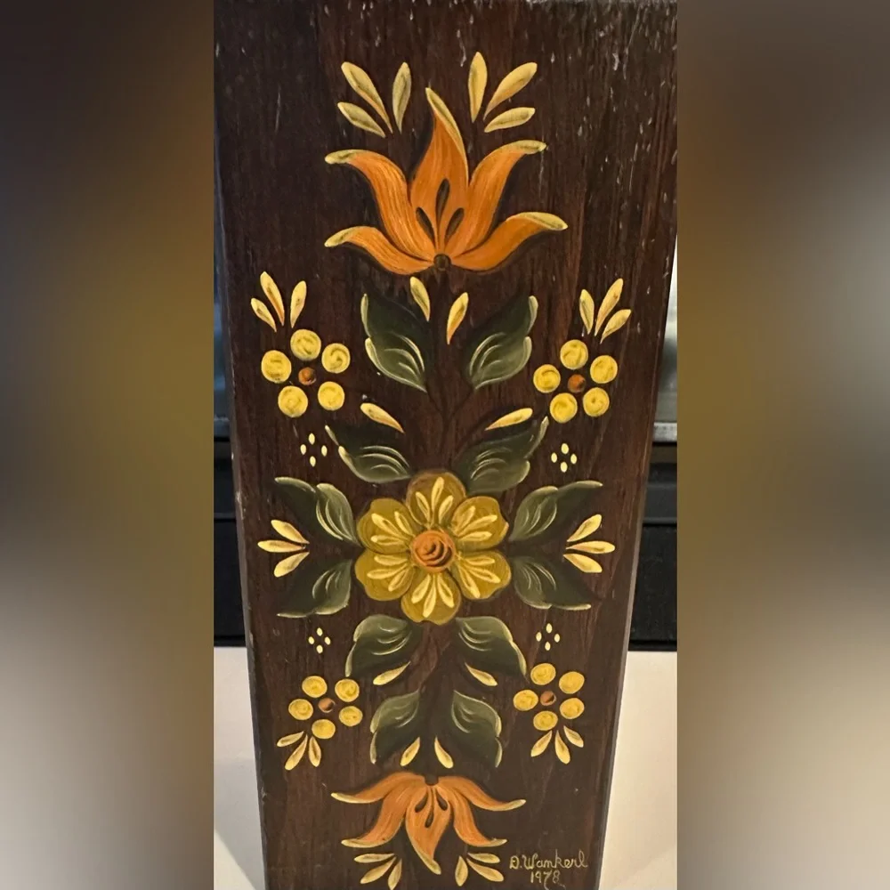 Vintage Artisan Signed D. Wankerl Hand Painted Wood Knife Rack Holder Folk Art